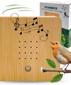 **Vogelgezwitscher Soundbox Weiss mit Bambus Holz Front - Klarer Vogelgesang fürs Badezimmer und Flur** | **Vogelgezwit