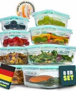 Meal Prep Boxen Glas + Frischhaltedosen Glas mit Deckel + Glasdosi für uandu 8-teiliges Set