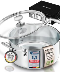 Suppentopf Energiesparer Ø 20x10 cm Spülmaschinenfest Induktion 3 Liter 5-Schicht Moderm Glasdeckel