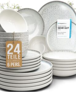 Pure Living Steingut Geschirrset Ibiza 24 tlg. 6 Personen TESTSIEGER Beige