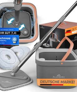 ALANBERG® Reinigungsset mit Eimer - 2-Kammer-System - Bodenwischer für alle Bodenarten - mit Teleskopstange und Mikrofas
