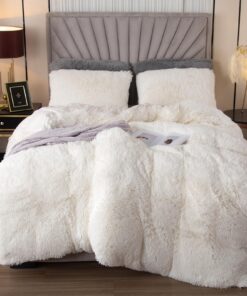 EMME Flauschige Plüsch Bettwäsche Set für IhrComfortbett 135x200cm, Weiß - Shaggy und weiche Textur, perfekt für Schlafz