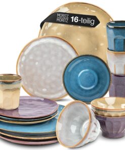 Moritz & Moritz COPA Geschirrset 4 Personen - Elegantes Teller Set - Für Dinner & Allanze - Feingefälliges Steinzeug - 4