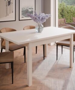 Forte Oak SQUERE Eleganter ausziehbarer Esszimmertisch, 120,4 cm breit x 76,6 cm hoch x 80 cm tief, Kaschmir/Beige