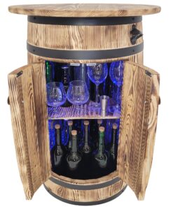 Weeco Holzbar Fass mit RGB LED Ablage für Wohnzimmer und Küche, Dekoratives Barschrank mit Regalböden und Türen, 80x55x4