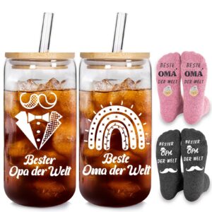 Mason Life 500ml Gläser Geschenk Opa Oma mit Deckel Strohhalm Eiskaffee
