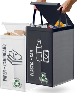 Mülltrennsystem 2fach - Recycling Set für Plastik und Papier - 50L Behälter mit Griff - Abfall & Recycling Lösung - Küch