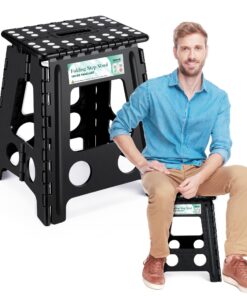 Klapphocker Klappbar 40cm Schwarz 150kg Tragfähigkeit mit Sicherheitsverriegelung & Drehgriff