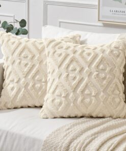 MIULEE Weiche Wolle Kissenbezüge für Wohnzimmer und Schlafzimmer Beige 40x40cm Boho Deko Geometrische Kissen Bezüge Set