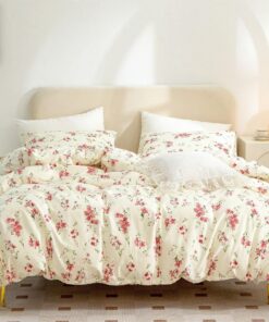 Tospass Blumenbettwäsche Beige Rosa Grün Flora Set Girl Bedroom Microfiber Bedding 135x200cm 1 Pillowcase 80x80cm Zip Cl