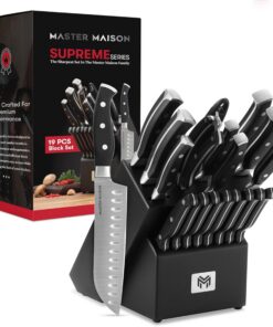 Master Maison 19-teiliges Premium Küchenmesser-Set mit Holzblock | Premium Küchenmesser-Set aus deutschem Edelstahl für