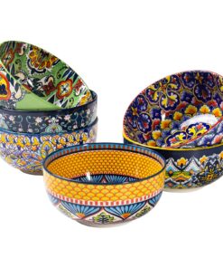 HENXFEN LEAD Porzellan Müslischalen 6er Set 850ml - Bohemian Floral Design in 6 kräftigen Farben für Müsli & Suppe