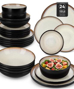 vancasso AMBER Steingut Geschirr Set 24tlg 6 Personen - Hellgelb Reaktive Glasur Spülmaschinenfest