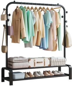 SMILOVII Kleiderständer, schlank und stabil, ideal für den Schlafzimmer Bereich mit 6 Haken und Schuhregal | SMILOVII F