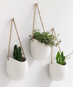 Kazai Wandvasen Ellie 3er Set | Hängende Keramik-Blumentöpfe Weiß Matt | Wand-Deko für Balkon Garten Zimmer