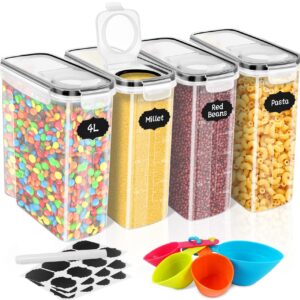 Cinnani 4L Vorratsdosen Set für Getreide & Mehl, luftdicht BPA-freier Kunststoff, 4Dosa Satz mit Etiketten