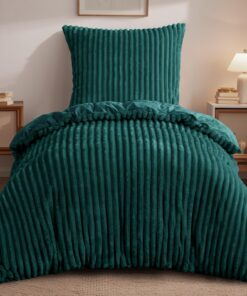 RUIKASI Winter Flanell Bettwäsche für Erwachsene - Plüsch Warme Flauschig Winterbettwäsche 155x220 Grün 2 Teilig Reißver