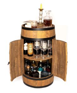 CREATIVE COOPER Weinfass Stehtisch mit Tür 80cm Hoch (Wenge) - Fassbar Minibar Alkoholschrank Holz Nadelbaum
