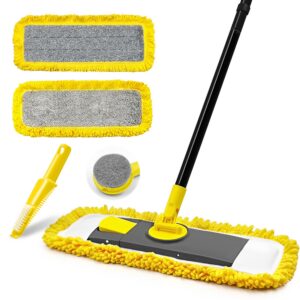 JHHONN Bodenwischer Wischmopp für Hartholz & Laminat - Mikrofaser & Chenille Pads, 127 cm Teleskopstiel - Küche & Bad (G