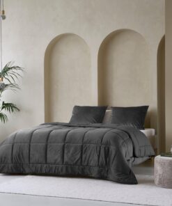 Zelesta Velvetbed Bettdecke - Waschbare Bettdecke ohne Bezug - Anti-Allergene Steppdecke (Anthracite, 140x200 cm) Zele
