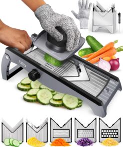7-in-1 Verstellbarer Edelstahl Mandoline Gemüsehobel - Dünne Scheiben für Gurken & Gemüse - Küchenreibe Hobel Gadgets