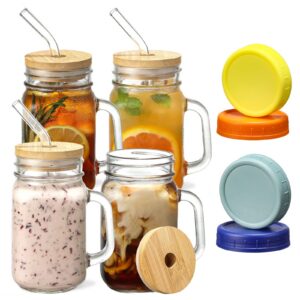 Reusable Trinkbecher mit Griff - Glass Mässigefäss 473 ml, ideal für Iced Coffee, Smoothie & Tee - 4 Stück Set |Airtight