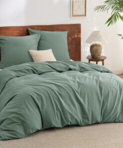 BEDSURE Bettwäsche Baumwolle 3 Teilig - Grüner Salbeiuchelbezug mit Kissenbezügen 80x80 cm, Oeko-TEX OEKO-TEX STANDARD