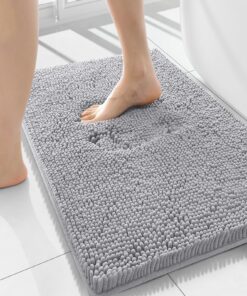 Homaxy Rutschfeste Badematte - Mikrofaser Badteppich für Badezimmer - Saugfähiger Hochflorvorleger - Hellgrau OEKO-TEX S