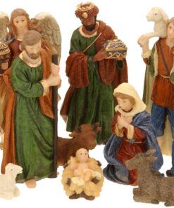 Spetebo Handbemalte Weihnachtskrippe Figuren - 11er Set - Größe M / 2,5 cm bis 9 cm - 11 Detailgetreue Krippenfiguren -