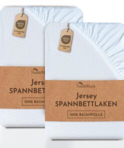 NatureMark 2er Pack Jersey-Spannbettlaken – 100% Baumwolle, 140 x 200–160 x 200 cm, Weiß