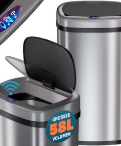 Monzana® Sensor Müllbeutel Küchenv Mülleimer Automatik Wasserdicht Soft-Close-DeckelUSB Kabel Silber Monzana® Mülleimer