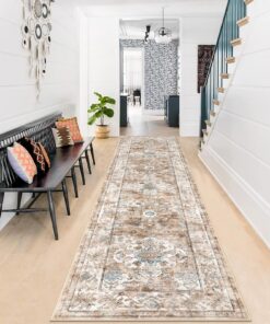 Teppich Läufer 60 x 240cm rutschfest Maschine Waschbar Küche Bodenmatte Cremefarben OEKO-TEX STANDARD 100 Küchenläufer E