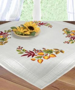 KAMACA Tischdecke HERBST Spannstich Set Erwachsene Selberstichen Blätter und Beeren MD 80x80 cm