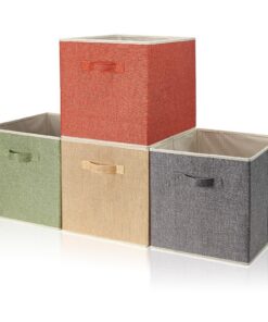 Stoff Aufbewahrungsbox 4er Set 33x38x33 cm Faltbar Griffe Ordnungssystem Korb Schrank Regal Spind 4-Farbige-Set