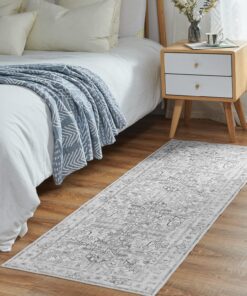 TOPICK Läufer 60x300cm Grau Waschbar Vintage Rutschfester Teppichläufer Küche Badezimmer Eingangsmatte OEKO-TEX STANDARD