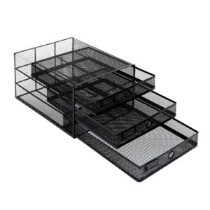 Hanmorfarbi 3 Schubladen Aktenschrank, Schwarz, 3 Schichten - Desktop Organisator mit A4 File Compartment, Mesh Storage