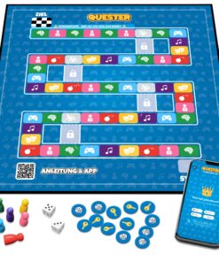 Quester - Das interaktive Brettspiel mit Musik, Brettspiel für Freunde und Familie, Spiel mit App für 3-6 Personen ab 12