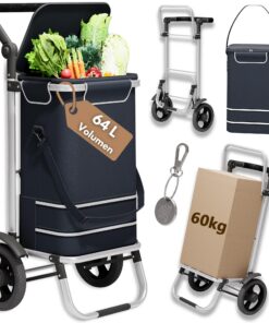Einkaufstrolley 64L groß bis 60kg mit Kühlfach klappbar Schwarz