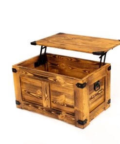 CREATIVE COOPER Rustikaler Couchtisch Schatztruhe, Handarbeit Eco Eiche, 77x49x45 cm