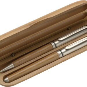 Hochwertige Kugelschreiber und Rollerball aus Holz und Metall in noblem Holz Etui mit individueller Gravur für Geschäft