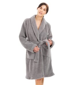 HOMELEVEL Kuschelfleece Bademantel für Damen - Sherpa Morgenmantel mit Taschen Gürtel Schalkragen OEKO-TEX waschmaschine