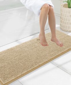 Smyry Luxuriöser Chenille-Badteppich, extra weich und saugfähig, ideal für Dusche und Badezimmer (4|2x129.9 cm, Beige) O