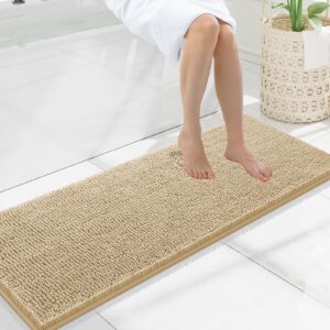 Smyry Luxuriöser Chenille-Badteppich, extra weich und saugfähig, ideal für Dusche und Badezimmer (4|2x129.9 cm, Beige) O