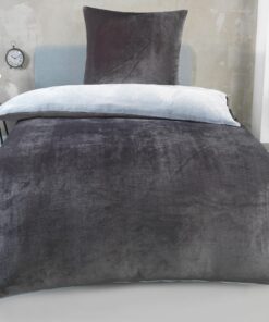 DreamHome Winter Wende Plüsch Bettwäsche 135x200 Silber-ANTHRAZIT + Kissenbezug 80x80 | Cashmere Touch Coral Fleece |für