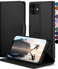 iPhone 11 6.1"-Fachetasche Schwarz mit Tempered Glass Schutzscheibe - RFIDSchutz - Robust - Klippfach mit Kartenfach und