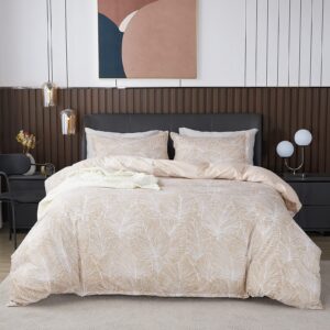 Jemiipee Blüten Bettwäsche-Tropische Palmblätter Muster Weich Mikrofaser 135x200+80x80 cm Beige Modern Use