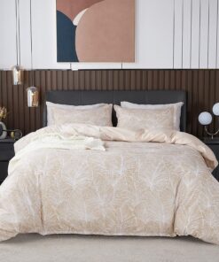Jemiipee Blumen Bettwäsche-Set mit Tropischer Palmblätter Muster für modernezimmer in Beige, 1 x 200x200 cm Bettbezug +