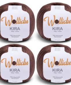 Wollidu Kira 4er-Set mercerisierte Baumwolle - 4×50 g feines Häkelgarn & Strickgarn | 100% Baumwolle | uni Braun | OEKO-