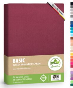 Leevitex® Spannbettlaken | 100% Jersey Baumwolle | Matratzenhöhe bis 25 cm | OEKOTEX | Bordeaux/Weinrot OEKO-TEX STANDAR