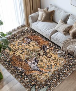 Geanlod Tiger Waschbarer Teppich, Boho-Dschungel-Teppich für Kinderzimmer, Schlafzimmer, ClimatePartner certified